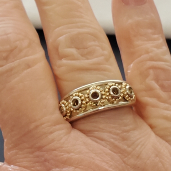 Sterling and 14K Yellow Gold Bead Open Circle Band Ring Michelle Albala - Picture 13 of 16